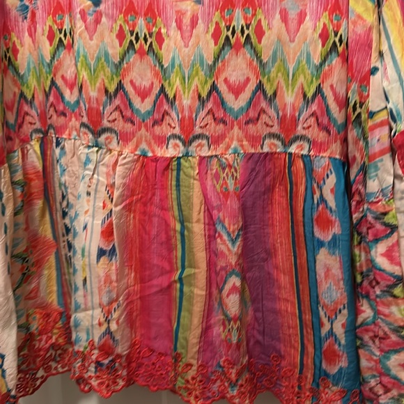 Ladies nwt Johnny Was porcelain ruffle wide sleeve embroidered semi sheer top - Picture 3 of 8